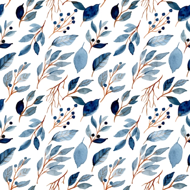 Blue leaves watercolor seamless pattern