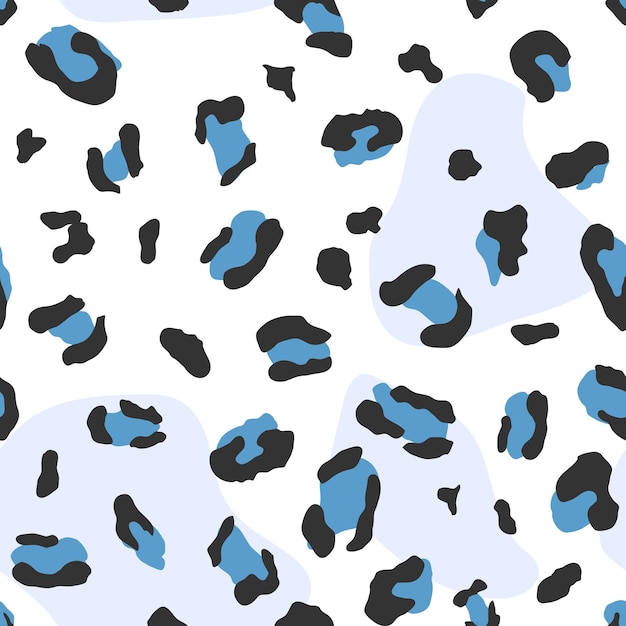 Blue leopard animal print seamless pattern