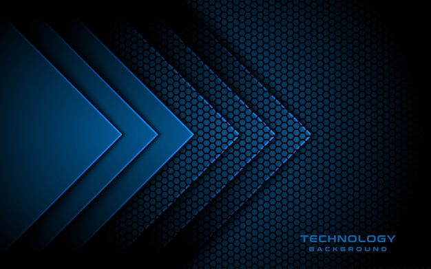 Blue light 3d arrow direction, hexagon textured background,