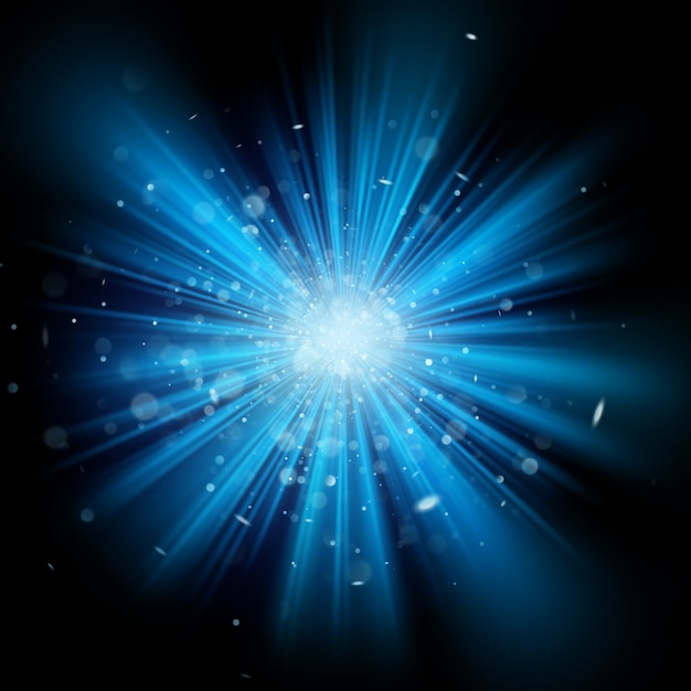 Вектор Синий свет лопнул блеск фоновый эффект на черном. взрыв звездной пыли. а также включает в себя