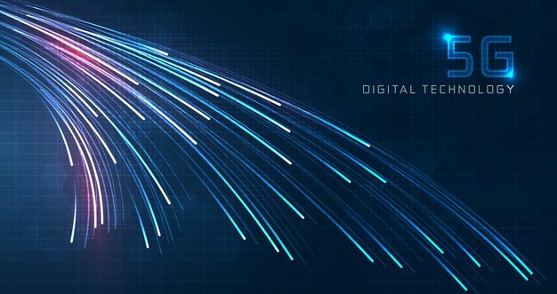 Blue light streak fiber optic speed line futuristic background for 5g or 6g technology wireless data transmission highspeed internet in abstract internet network concept vector design