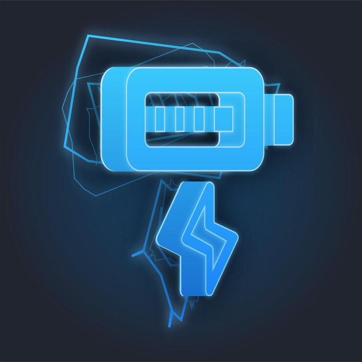 Vector blue lighting thunder effect battery power icon with dark background