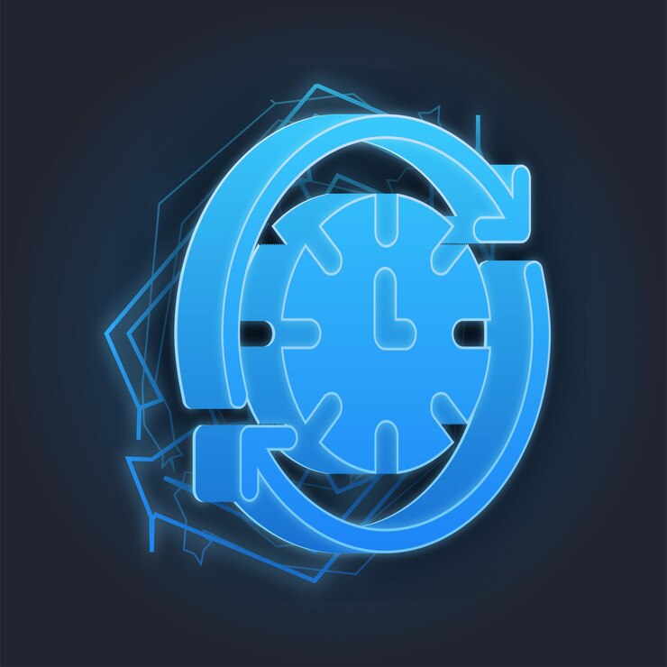 Vector blue lighting thunder effect clock icon with dark background