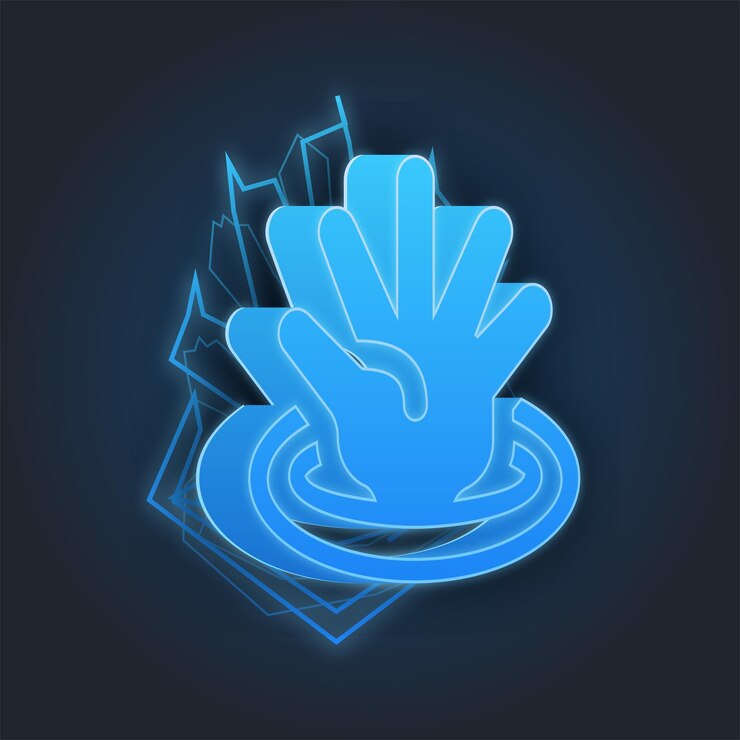 Vector blue lighting thunder effect hand scanner icon with dark background