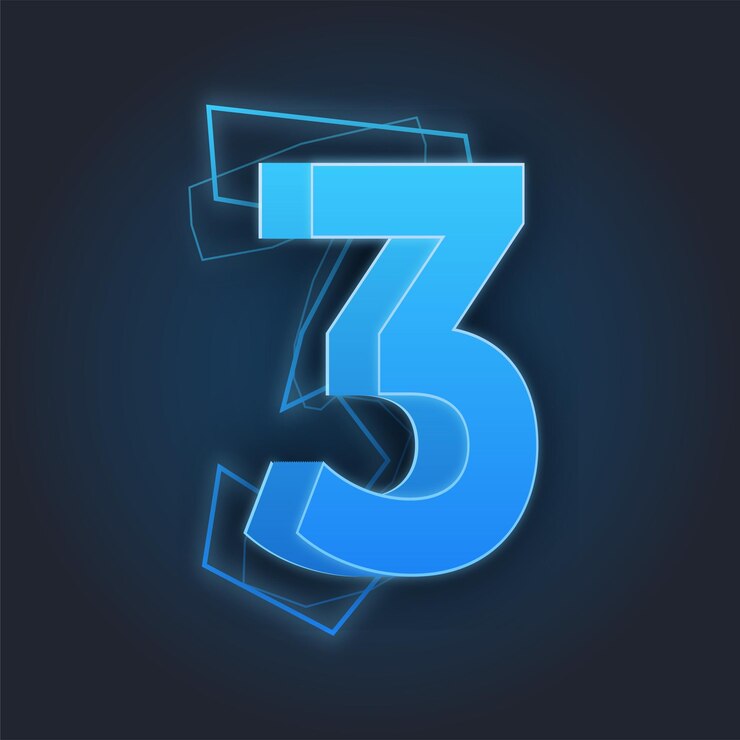 Vector blue lighting thunder effect number 3 icon with dark background