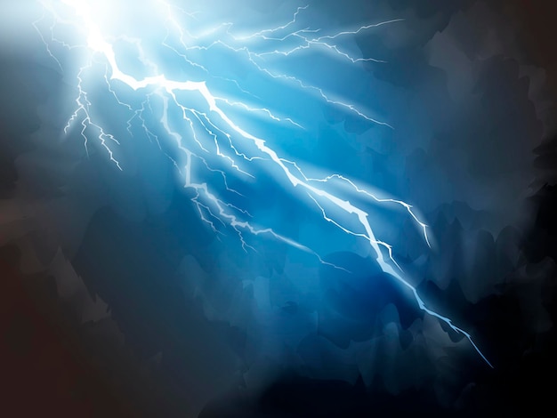 Blue lightning background, natural phenomenon 3d illustration