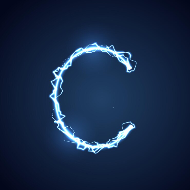 Vector blue lightning style letter or alphabet c lightning and thunder bolt or electric font glow and sparkle effect on blue background vector design