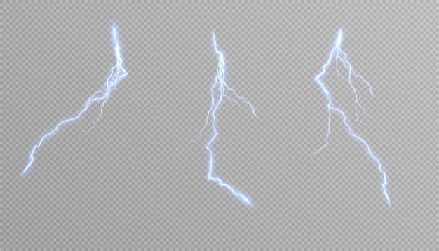 Vector blue lightning, thunderstorm, stormy weather, vector illustration