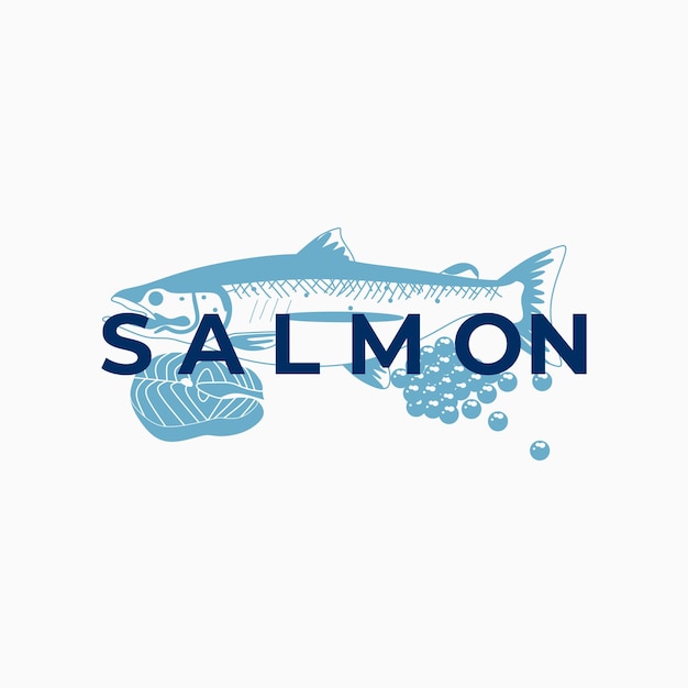 Blue Line Art Zalm Logo Illustratie Vector