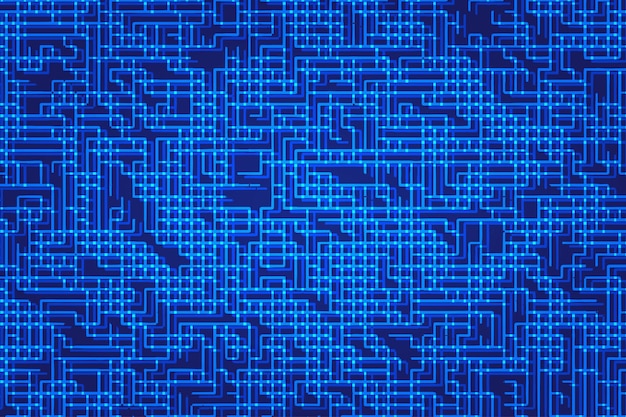 Vector blue lines form a background of intricate circuit board textures