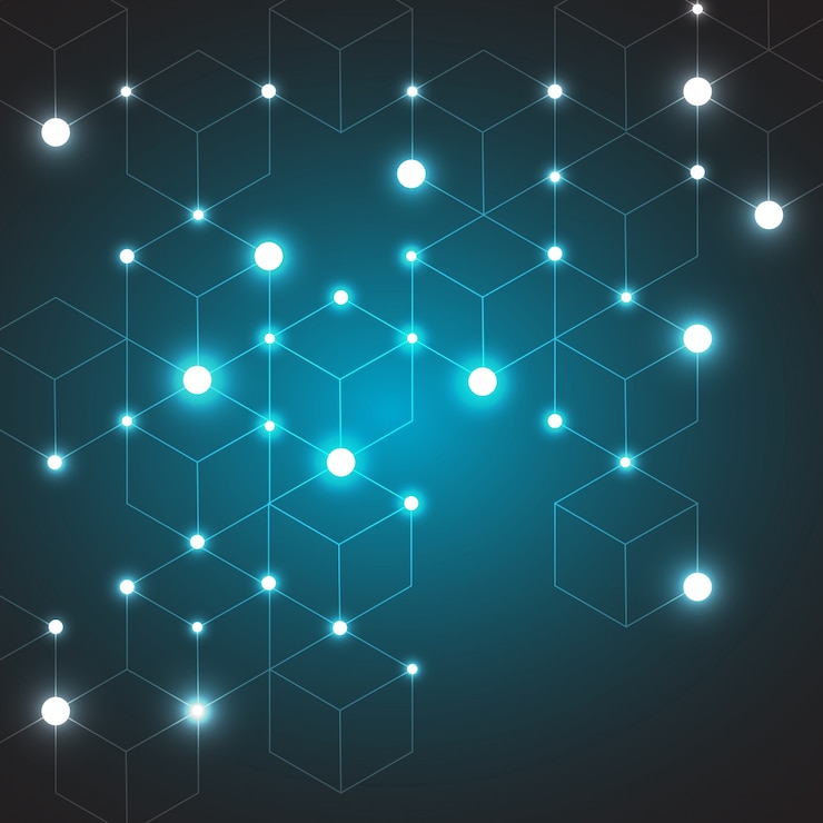 Vector blue lines square connected network.