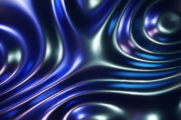 Vector blue liquid molten metal abstract wavy background with light reflects