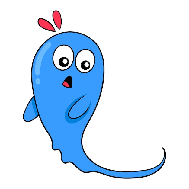 A blue liquid shaped ghost with a surprised face doodle icon image kawaii