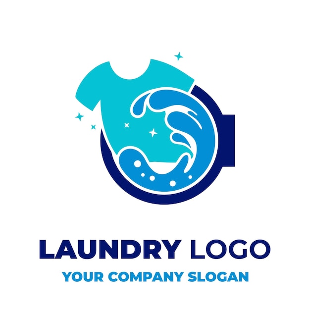 Un logo blu per un'azienda che è una società di lavanderia.