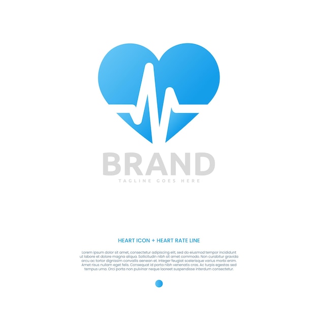 Blue logo design of heart with white pulse line on white background silhouette of heartflat design