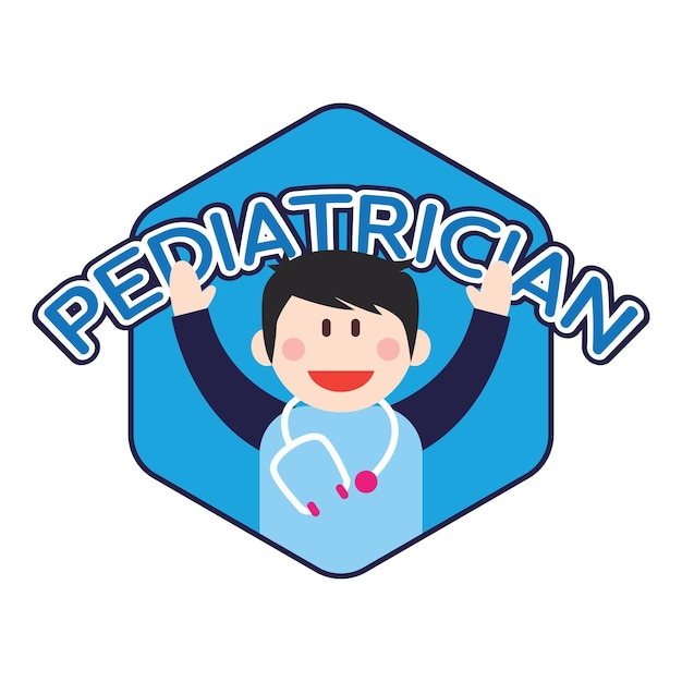 Vector a blue logo for pediatrician with a boy and his arms raised