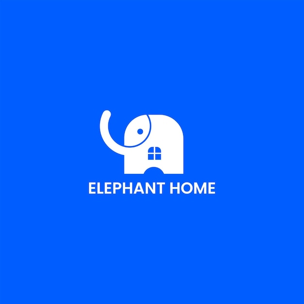 A blue logo with an elephant house on it