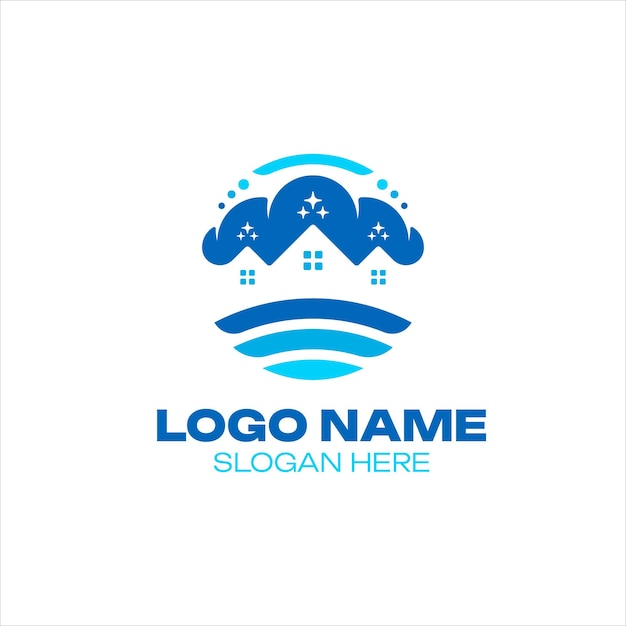 A blue logo with a white background