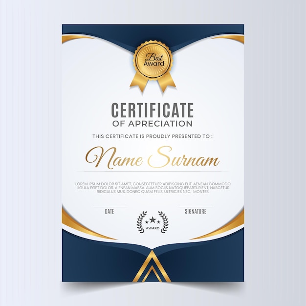 Blue luxury certificate template