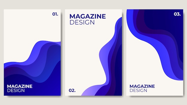 Blue magazine modern design with wavy papercut style