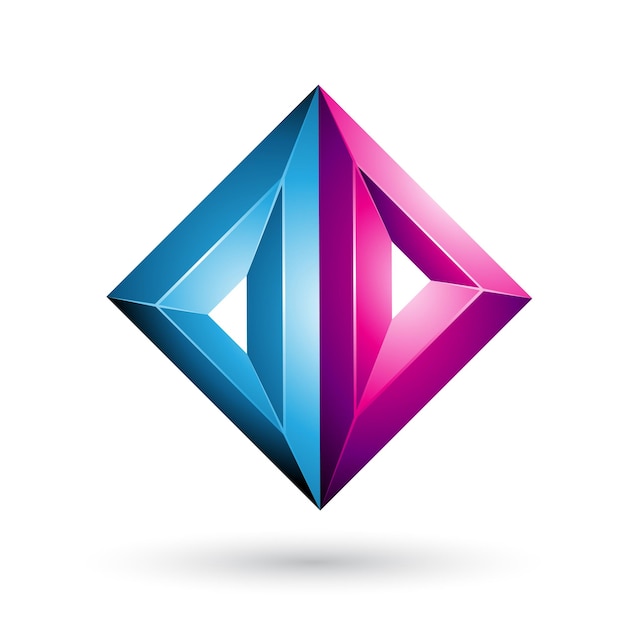Blue and Magenta 3d Geometrical Embossed Triangle Diamond Shape Vector Illustration