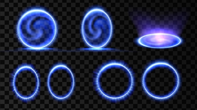 Вектор Синий магический портал с эффектом 3d голограммы изолированный энергетический вихревой телепорт