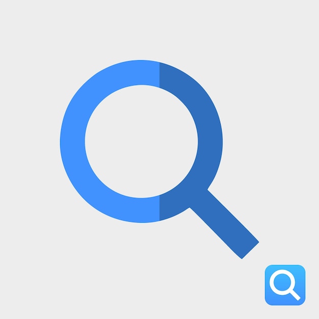 a blue magnifying glass is shown on a gray background