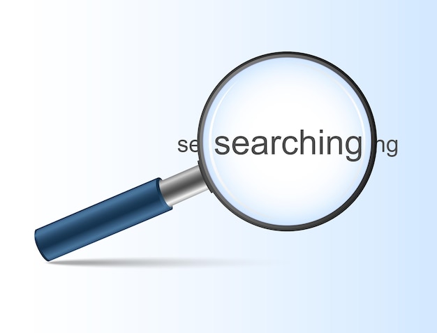 Vector blue magnifying glass with searching for search