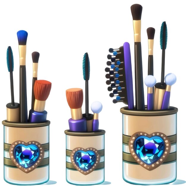 Blue Makeup Brushes Mascara Comb Cotton Buds