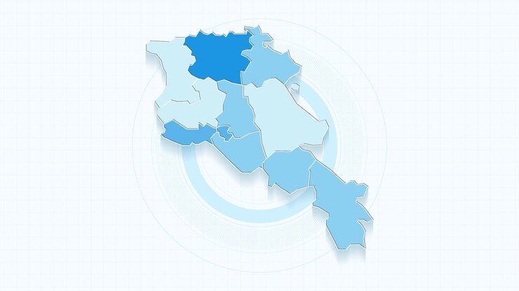 Vector blue map of armenia armenia map with borders of the states country high detailed