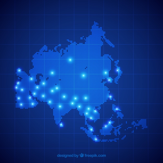 Blue map of asia with dots