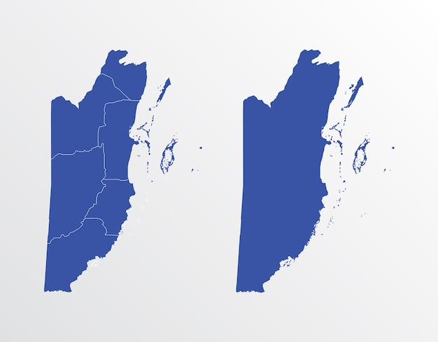 Vettore mappa blu del belize con le regioni