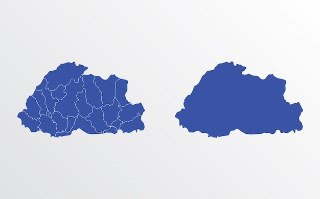 Blue Map of Bhutan with regions