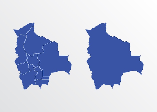 Blue Map of Bolivia with regions