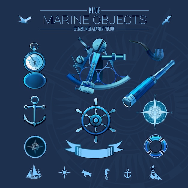 Vector blue marine objects