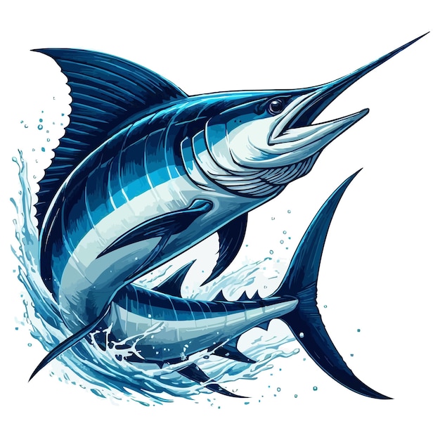 Vector blue marlin fish jumping vector illustration