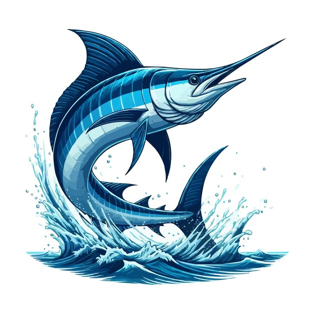 Vector blue marlin fish jumping vector illustration