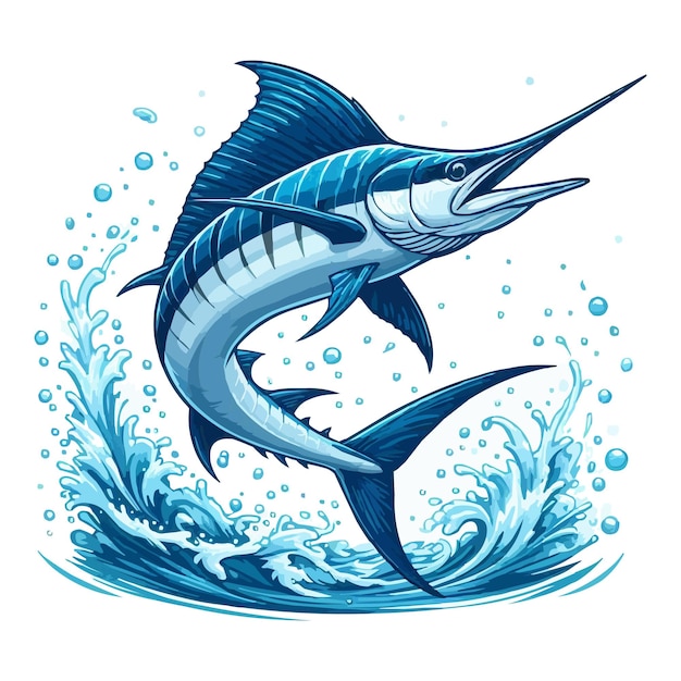 Vector blue marlin fish jumping vector illustration