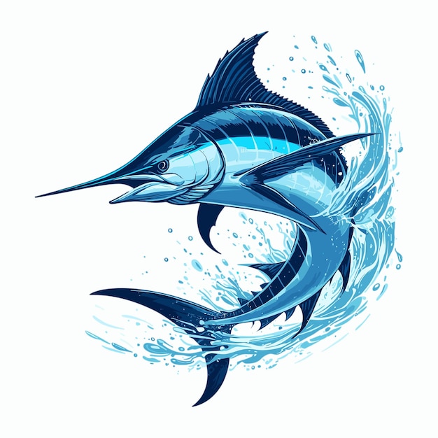 Blue marlin fish jumping vector white background