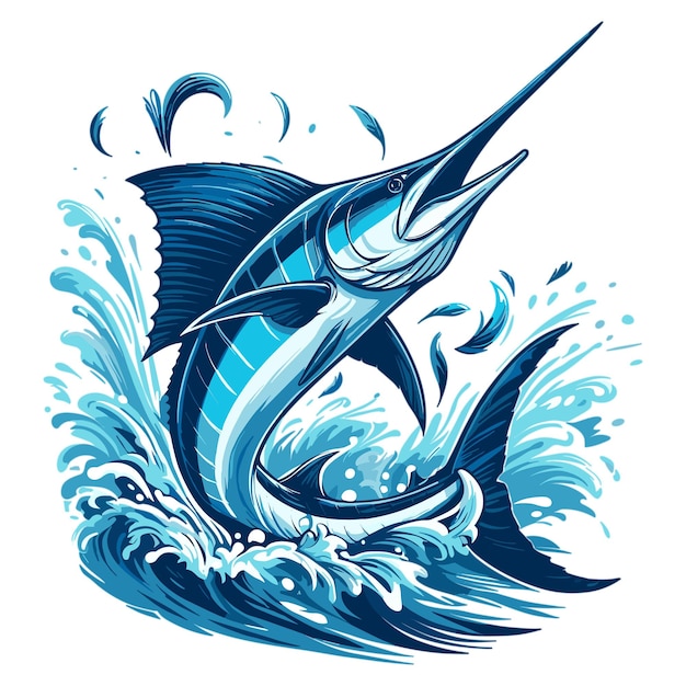 Blue marlin fish jumping vector white background