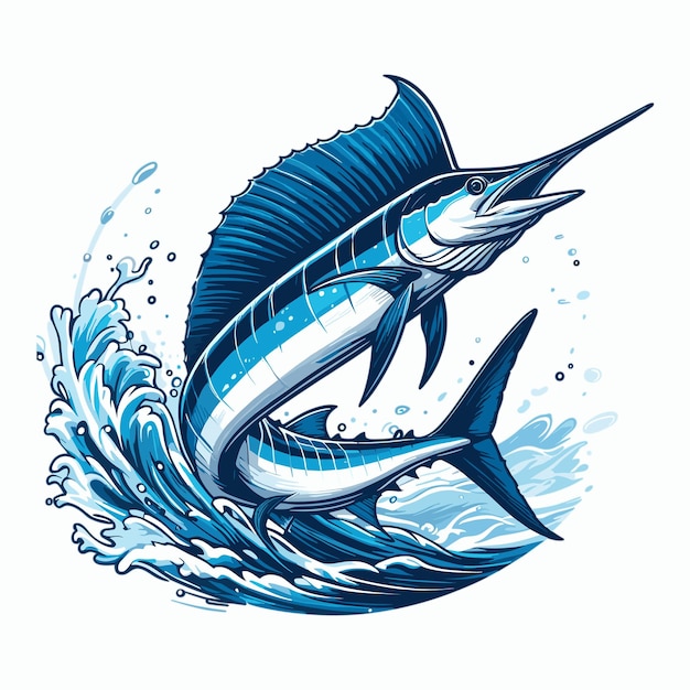 Vector blue marlin fish jumping vector white background