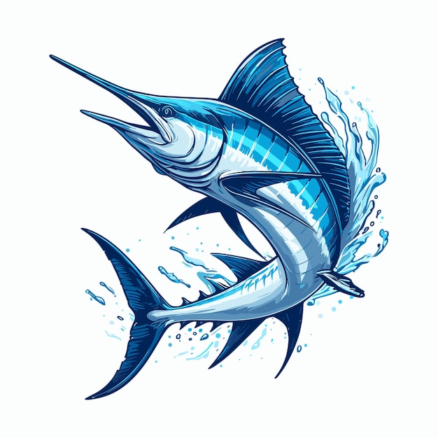 Blue marlin fish jumping vector white background