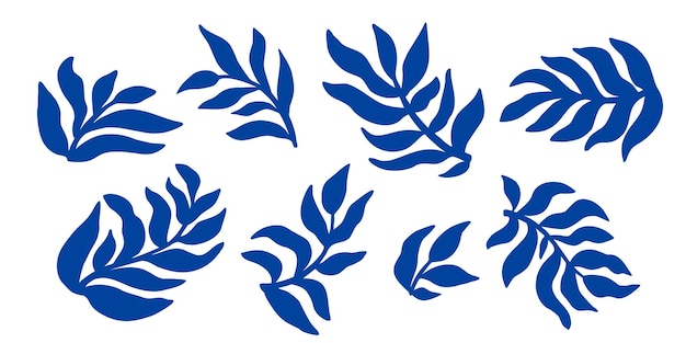 Blue Matisse elementen set Abstracte organische plant vormen collectie Freehand hedendaagse bladeren Vector illustratie