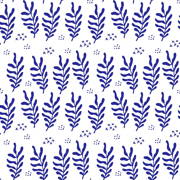 Blue matisse shape seamless floral abstract seamless pattern