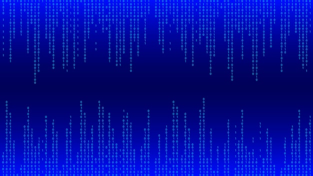 Vector blue matrix background falling numbers on screen technology stream binary code digital vector illustration hacking concept