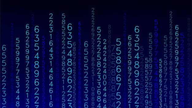 Blue matrix background Stream of binary code Falling numbers on dark backdrop Digital computer code Coding and hacking Vector illustration