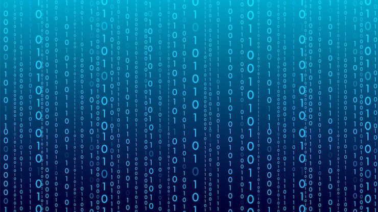 Vector blue matrix background stream of binary code falling numbers on dark backdrop digital computer code coding and hacking vector illustration