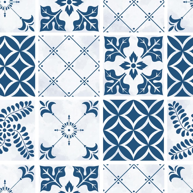 Blue Mediterranean tiles seamless pattern wallpaper