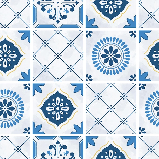 Blue Mediterranean tiles seamless pattern wallpaper