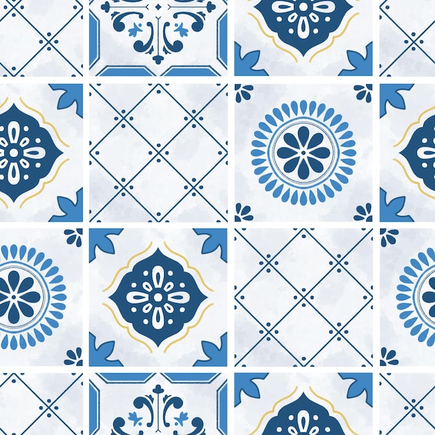 Blue mediterranean tiles seamless pattern wallpaper